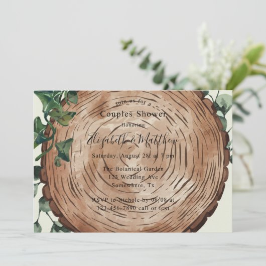 Rustiek groen en hout slice koppels douche kaart (Staand voorkant)