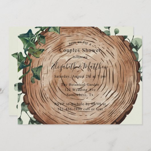 Rustiek groen en hout slice koppels douche kaart (Voorkant / Achterkant)