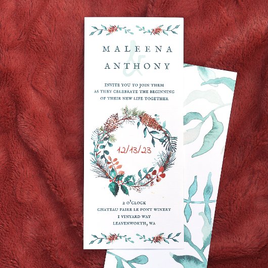 Rustiek groen en koper winter bruiloft uitnodiging