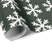 Rustiek groen en zwart geplakt sneeuwvlok Kerstmis Cadeaupapier (Rol Hoek)