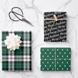 Rustiek groen en zwart horloge Plaid Merry Christm Inpakpapier Vel
