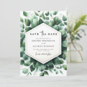Rustiek groen Eucalyptus digitale bruiloft Save The Date (Staand voorkant)
