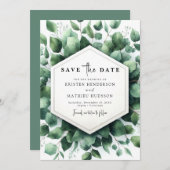 Rustiek groen Eucalyptus digitale bruiloft Save The Date (Voorkant / Achterkant)