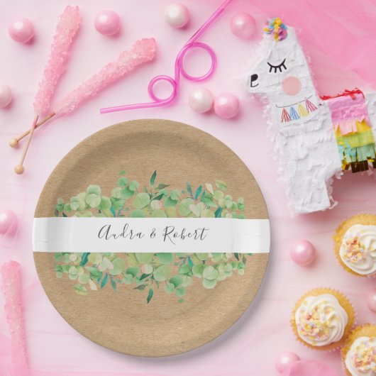 Rustiek groen Eucalyptus Garland bruiloft Papieren Bordje (Feest)