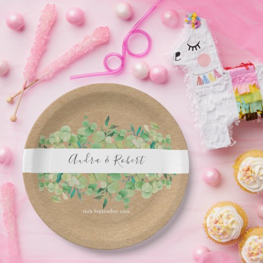 Rustiek groen Eucalyptus Garland bruiloft Papieren Bordje (Feest)