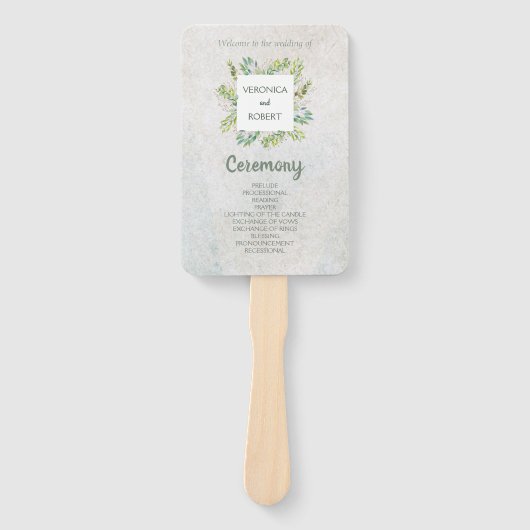 Rustiek groen eucalyptus huwelijksprogramma handwaaier (Voorkant)
