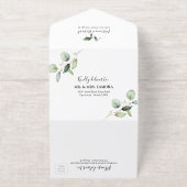 Rustiek groen eucalyptus kalligrafie bruiloft all in one uitnodiging (Buiten)