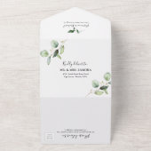 Rustiek groen eucalyptus kalligrafie bruiloft all in one uitnodiging (Buitenkant)