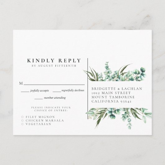 Rustiek groen Eucalyptus RSVP Een Maaltijd Keuze Uitnodiging Briefkaart (Achterkant)