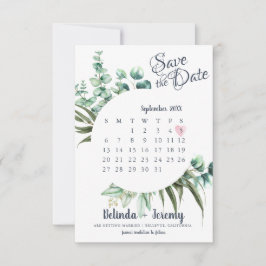 Rustiek groen Eucalyptus Sla de datum kalender Save The Date