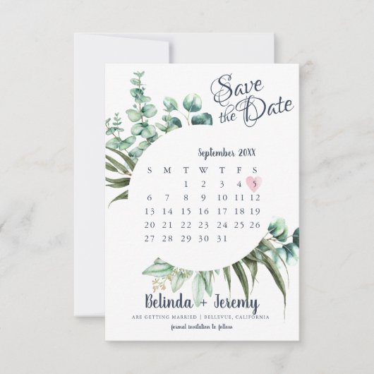 Rustiek groen Eucalyptus Sla de datum kalender Save The Date (Voorkant)