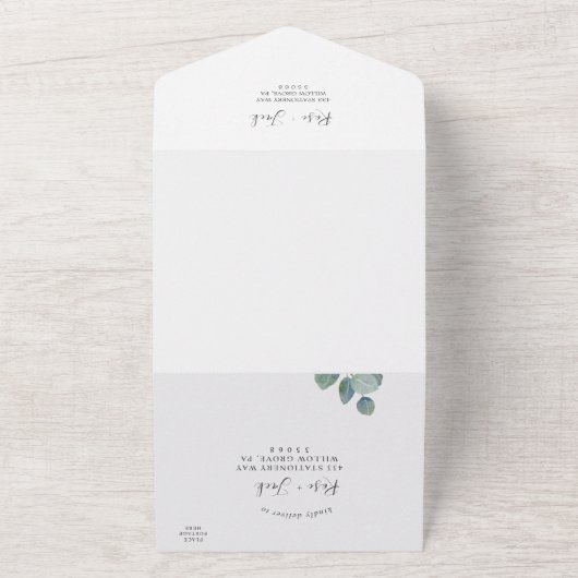 Rustiek groen Eucalyptus zomerhuwelijk. All In One Uitnodiging (Buitenkant)