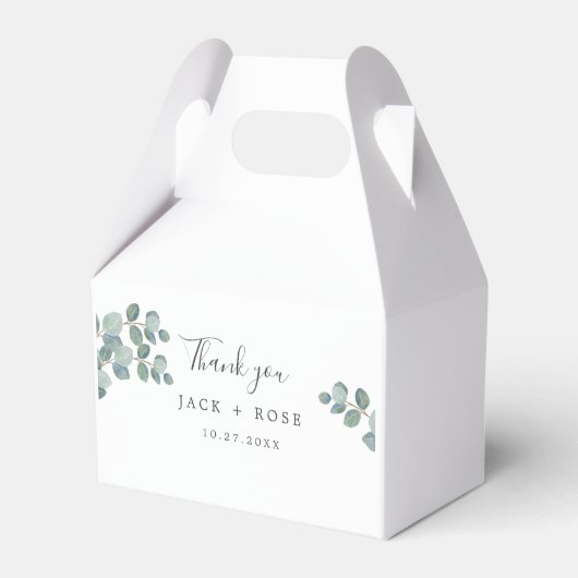 Rustiek groen Eucalyptus zomerhuwelijk. Bedankdoosjes (Voorkant Zijde)