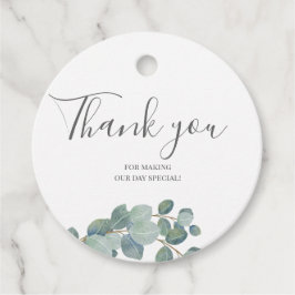 Rustiek groen Eucalyptus zomerhuwelijk. Bedankjes Labels