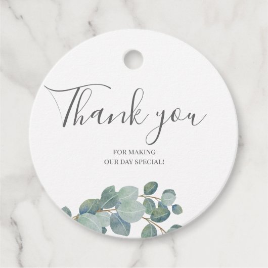Rustiek groen Eucalyptus zomerhuwelijk. Bedankjes Labels (Voorkant)