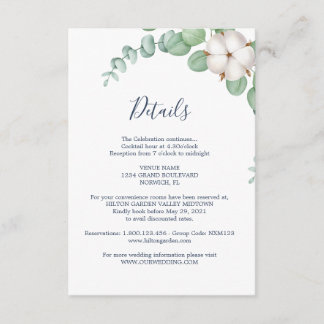 Rustiek groen Eucalyptus zomerhuwelijk. Informatiekaartje
