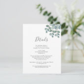 Rustiek groen Eucalyptus zomerhuwelijk. Informatiekaartje (Staand voorkant)