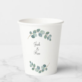 Rustiek groen Eucalyptus zomerhuwelijk. Papieren Bekers