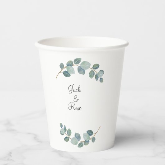 Rustiek groen Eucalyptus zomerhuwelijk. Papieren Bekers (Voorkant)
