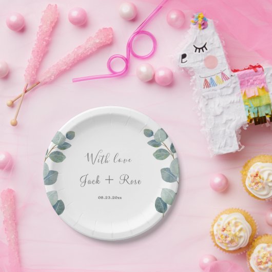 Rustiek groen Eucalyptus zomerhuwelijk. Papieren Bordje (Feest)