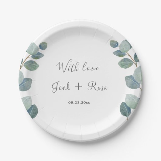 Rustiek groen Eucalyptus zomerhuwelijk. Papieren Bordje (Voorkant)