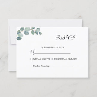 Rustiek groen Eucalyptus zomerhuwelijk. RSVP Kaartje