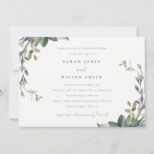 Rustiek Groen Foliage Waterverf Repetitie Diner Kaart (Voorkant)