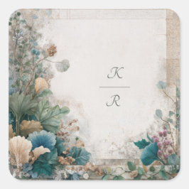 Rustiek groen folk art bruiloft vierkante sticker