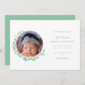 Rustiek groen foto geboorte aankondiging (Voorkant / Achterkant)
