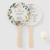 Rustiek groen gebladerte botanisch trouwprogramma handwaaier (Voorkant en achterkant)