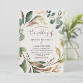 Rustiek groen gebladerte botanische bruiloft kaart (Staand voorkant)