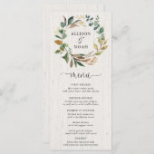 Rustiek groen gebladerte botanische bruiloft menu (Voorkant / Achterkant)