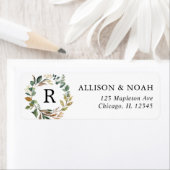 Rustiek groen gebladerte botanische krans bruiloft etiket (Insitu)