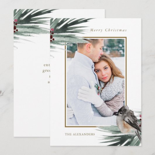 Rustiek groen gebladerte foto Vrolijk Kerstfeest Feestdagenkaart (Voorkant / Achterkant)