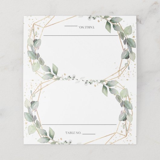 Rustiek groen gebladerte goud geometrische bruilof plaatskaartje (Buitenkant ongevouwen)