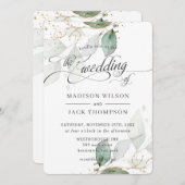 Rustiek groen gebladerte gouden kalligrafie bruilo kaart (Voorkant / Achterkant)