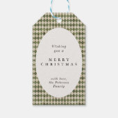 Rustiek groen geplakt kerstvakantie cadeaulabel (Voorkant)