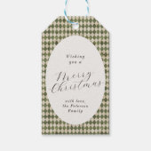 Rustiek groen geplakt kerstvakantie cadeaulabel (Voorkant)