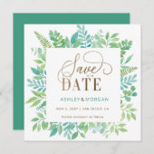 Rustiek groen Goud Bloemen Save the Date Aankondiging (Voorkant / Achterkant)