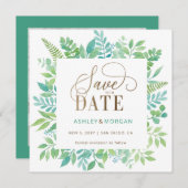 Rustiek groen goud bloemenfoto Save the Date Aankondiging (Voorkant / Achterkant)