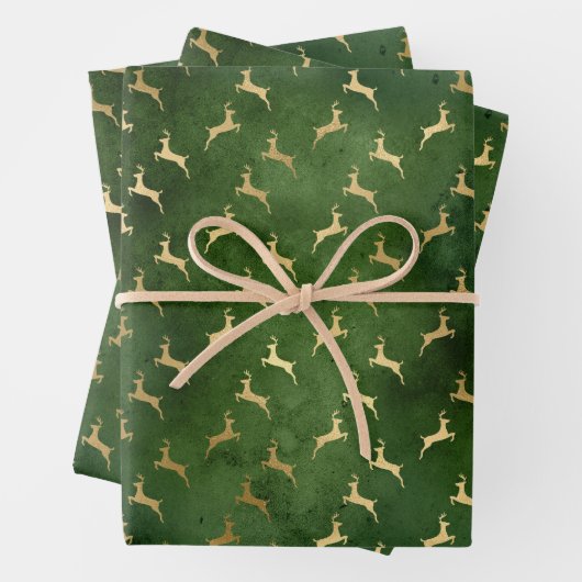  rustiek groen goud schattig rendieren patroon inpakpapier vel (In situ)