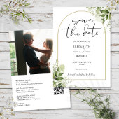 Rustiek groen gouden boog foto QR code bruiloft Save The Date