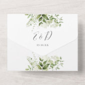 Rustiek groen gouden boog QR code bruiloft All In One Uitnodiging (Achterkant)