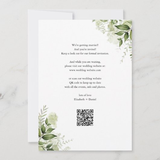 Rustiek groen gouden boog QR code bruiloft Save The Date (Achterkant)