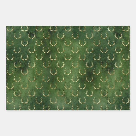 Rustiek groen gouden folie gewei patroon inpakpapier vel (Voorkant)