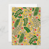  rustiek groen Holly Berry Christmas Aankondigingskaart (Voorkant / Achterkant)