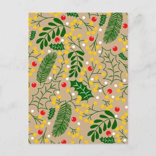  rustiek groen Holly Berry Christmas Aankondigingskaart (Voorkant)