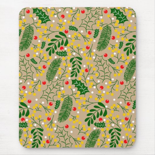 rustiek groen Holly Berry Christmas Muismat (Voorkant)