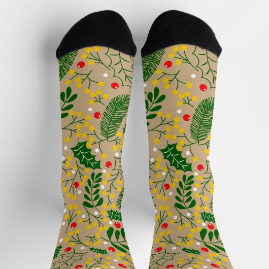  rustiek groen Holly Berry Christmas Sokken (Top)