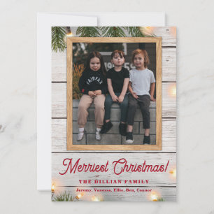 Rustiek groen hout en verlichting kerst foto feestdagenkaart